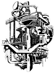 Fototapeta premium Mechanical house. Sketch board imitation. Vector, generative ai.