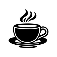 A black coffee cup with steam rising from it