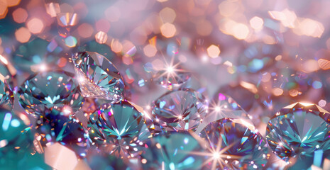 A collection of sparkling diamonds scattered across the screen, each diamond reflecting vibrant colors and shimmering light - Powered by Adobe