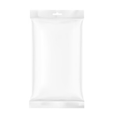 Blank realistic pillow bag with hang slot mockup. Front view. Vector illustration isolated on white background. Perfect to create your final pack shot. EPS10.