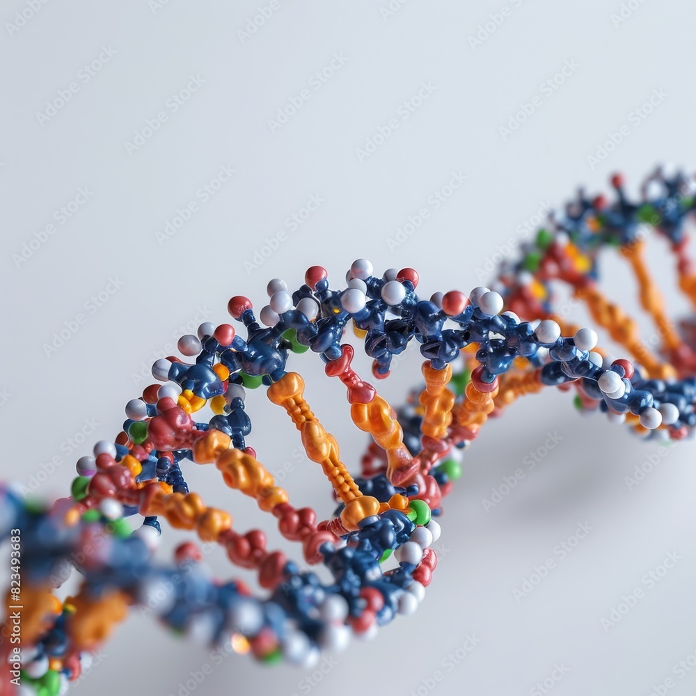 Poster close-up of a colorful dna molecule structure on a light background, highlighting the complexity of 