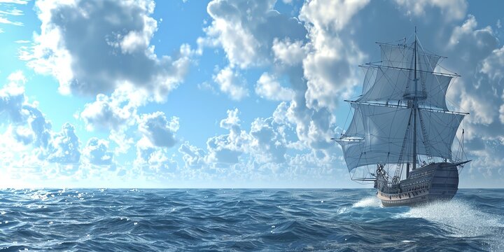 A detailed picture of a ship sailing on the open sea,