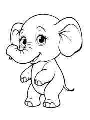 Obraz premium cartoon elephant coloring book pages, black and white designs for kids and toddlers, a resource for preschool teachers