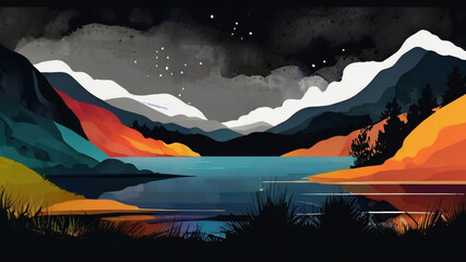 Cartoon drawing of Mountain Lake