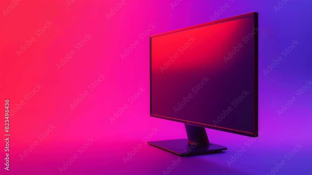 Poster colorful computer monitor mock-up with gradient background in pop art style