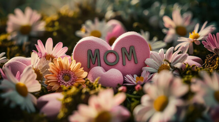 Word Mom With Hearts And Flowers, Mother's Day Background
