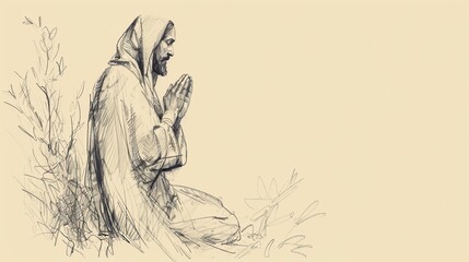 Jesus' Prayer in the Garden of Gethsemane, Biblical Illustration of Devotion and Strength, Ideal for Religious article