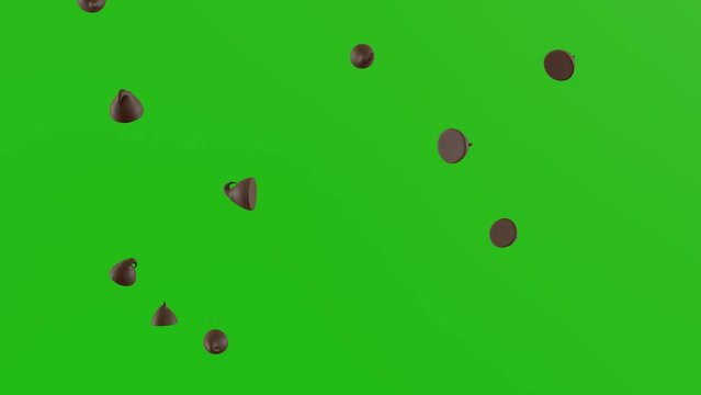 falling chocolate chips isolated green screen