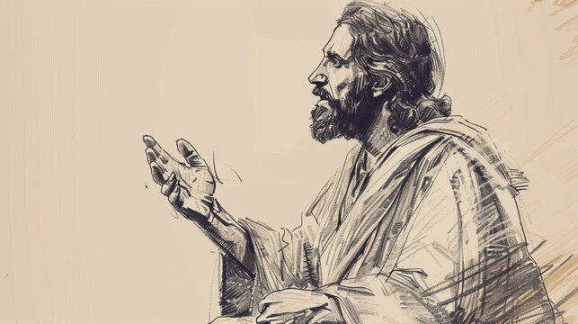 Jesus Telling the Parable of the Talents, Biblical Illustration of Responsibility and Faith, Ideal for Religious article