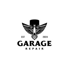Motorcycle and car piston engines, vehicle repair garages, vintage automotive logo designs