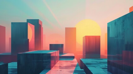 Abstract Colorful Minimalistic Architecture Landscapes: Exploring Simplicity in Form and Space