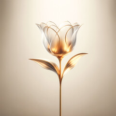 Tulip flower frosted glass petals soft gold 3D render style isolated on white background with copy space for text in concept luxury, modern, floral art