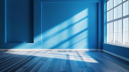 Fototapeta premium modern blue tones wall empty room interior, paquet floor --ar 16:9 Job ID: 51449be8-b895-410d-9d53-e2c304359612