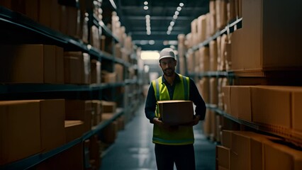 Man Holding Box in Warehouse Generative AI