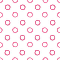 Hollow out polka dot seamless pattern. Monochromatic pink modern dots print. Dotted allover background. Flower shape floral circles on white background 