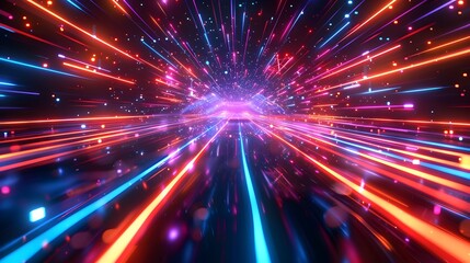 Fototapeta premium HighSpeed Data Network in Motion A D Abstract Interplay of Slick Black Surfaces and Glowing Neon Lines