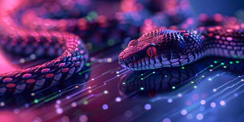 Poisonous snake abstract neon background
