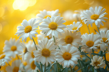 Vibrant White Daisies Under Golden Sunlight in Beautiful Natural Setting
