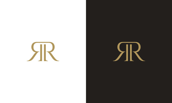 Monogram r rr gold luxury serif logo template for fashion, beauty bag shoes hat dress spa treatment wellness feminine