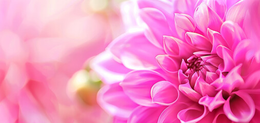 Close Up of a Vibrant Pink Dahlia Flower in Full Bloom With Blurred Background