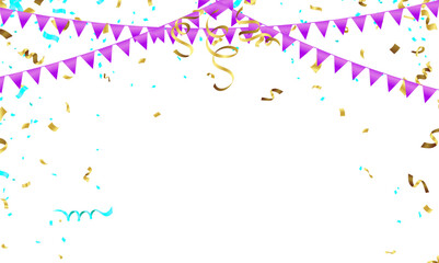 Bright and festive image featuring various colorful balloons and scattered confetti, depicting a celebration or party atmosphere
