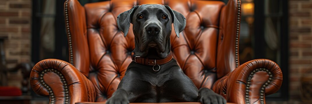 Within elegant confines of stately mansion regal great dane named Duke presides over his domain quiet dignity his imposing stature noble bearing earning him respect admiration of all who cross his pat