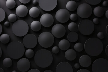 An arrangement of black circular shapes of varying sizes on a dark background, creating a textured look