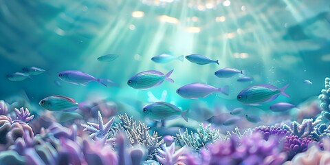 School of fish swimming in vibrant blue ocean under sunlight. Concept Marine Life, Ocean Photography, Underwater Wonders, Tropical Fish, Sunlit Seascape