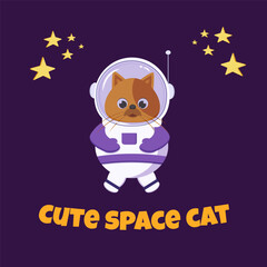 Cats astronauts and on violet background isolated. Vector cartoon illustration.