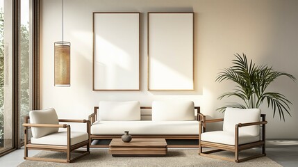 Frame mockup, modern hanok style living room interior