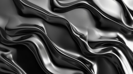 Abstract black wave-like texture. Smooth, flowing, metallic surface creating a modern and sleek visual effect.
