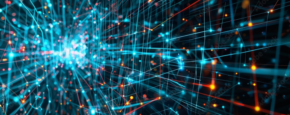 Poster abstract digital network connection, futuristic technology background with glowing lines and dots. p