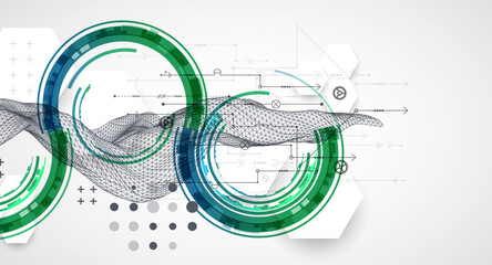 Obraz premium Wireframe concept. Abstract technology futuristic vector background. Hand drawn art.