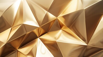 Abstract geometric gold background with triangular facets and a metallic sheen, suitable for luxury design projects or elegant presentations.