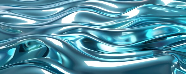 Obraz premium Abstract liquid metal texture in blue tones showcasing a smooth, flowing surface, perfect for backgrounds, wallpapers, and design concepts.