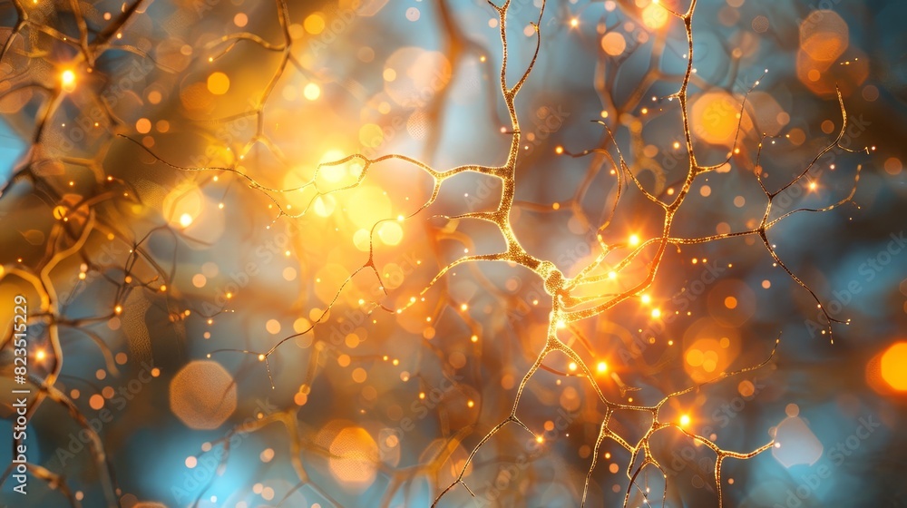 Poster abstract representation of a neural network with glowing connections and vibrant colors, depicting t