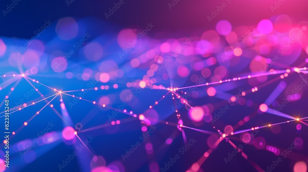 Poster abstract technology background with futuristic digital network, connecting dots and lines in blue an
