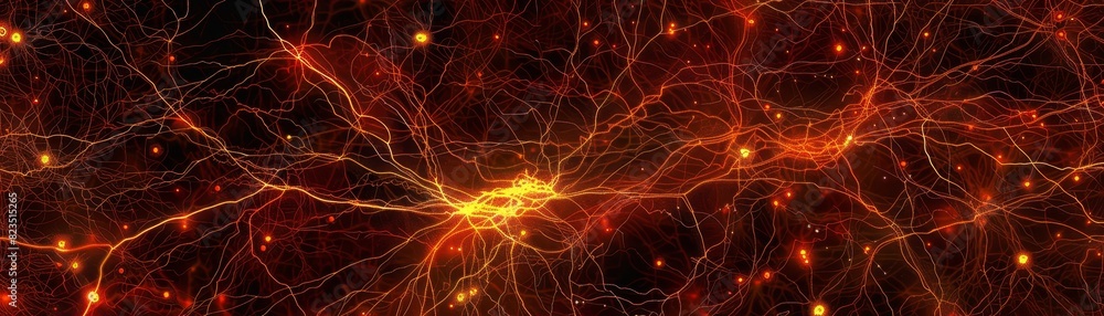 Poster abstract visualization of neural connections with a glowing network, showcasing concepts of brain ac