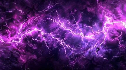 Electrifying purple lightning bolts illuminating a dark sky, creating a dramatic and vibrant scene full of energy and movement.