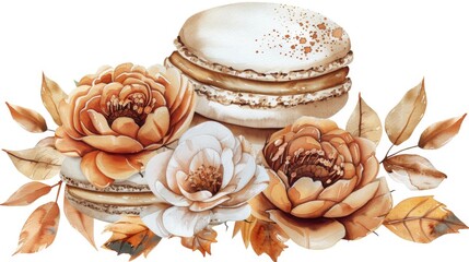 Whimsical Autumn Vibes: Watercolor Macarons with Boho Pumpkin and Flower