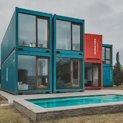 A container house with a pool