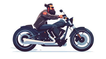 Fototapeta na wymiar Illustration of a bearded biker on a motorcycle on a white background. Biker lifestyle.