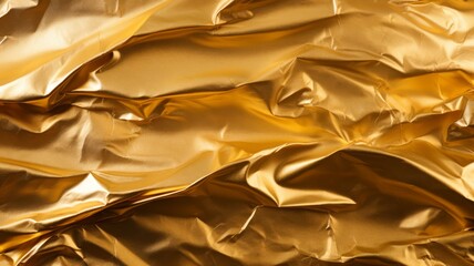 Crinkled gold foil texture, vibrant metallic golden color, perfect for design backgrounds,