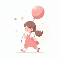 vector kid is carrying a balloon with a flat design style