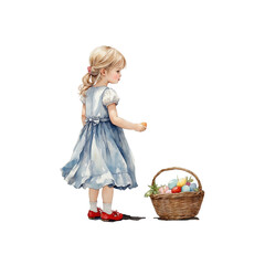 little girl with basket of eggs