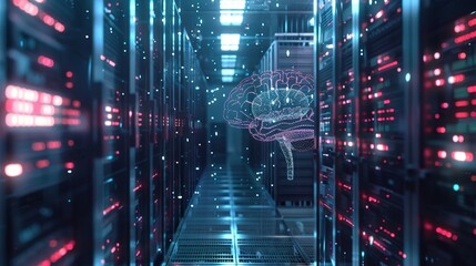 Digital brain connected to data center. Artificial intelligence concept. Based on  