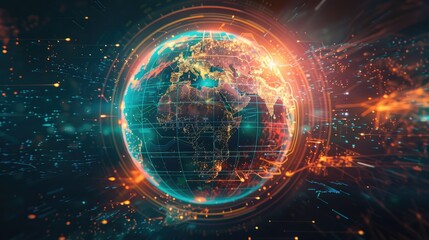 Obraz premium Digital globe with network connections, Social network communication in the global computer networks, Futuristic earth globe, Science and technology background