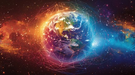 Obraz premium Digital globe with network connections, Futuristic earth globe, Abstract science and technology background