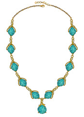 Fototapeta premium Necklace jewelry design set with turquoise sketch by hand on paper.
