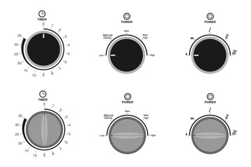 round circle analog button for microwave oven. vector illustration isolated on white background.